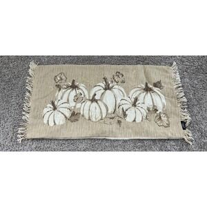 Autumn Blessings Embroidered Pumpkin long pillow case Gold Metallic Fringe Fall